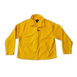 Lavon Womens Large Yellow Zip Up Fleece Jacket Soft Casual Layer